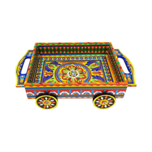Handmade Truck Art Yellow Serving Tray with Wheels | Mayaar