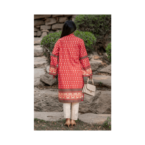 1-Piece Orange Red Embroidered Unstitched Lawn Kurti | Mayaar