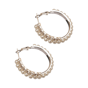 Women’s Earrings | Silver Pearl Stone Hoops | Women Jewelry | Mayaar