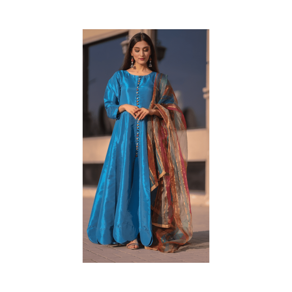 Raaspret – Pret Wear – Ready to Wear Sparkle Blue Peshwas Gown | Mayaar