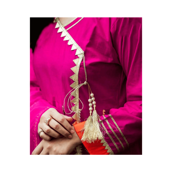 Raaspret – Pret Wear – Ready to Wear Hot Pink Angrakha Frock | Mayaar