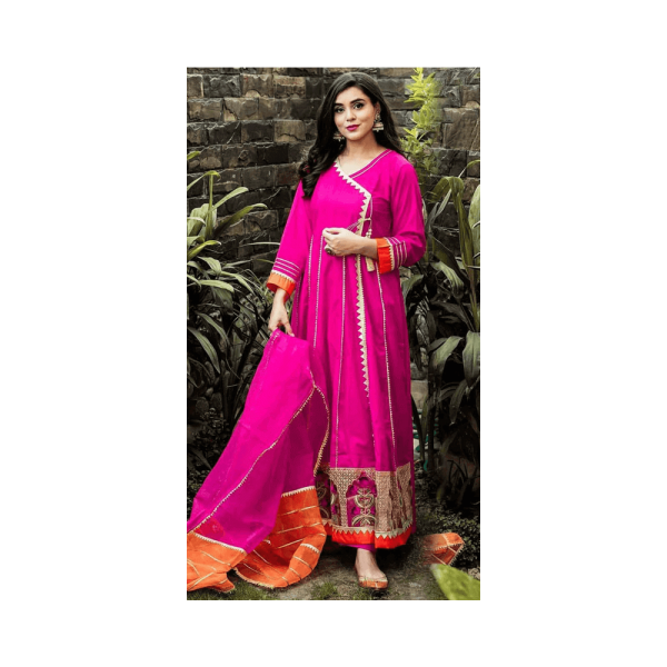 Raaspret – Pret Wear – Ready to Wear Hot Pink Angrakha Frock | Mayaar