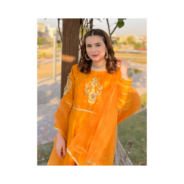 Raaspret – Pret Wear – Ready to Wear Apricot Orange Umbrella Frock | Mayaar