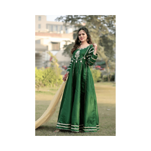 Dark Green Silk Pishwas Frock - Buy Embroidered Pakistani Peshwas Online | Mayaar