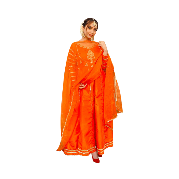 Orange Silk Pishwas Frock - Buy Embroidered Pakistani Peshwas Online | Mayaar