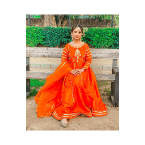Orange Silk Pishwas Frock - Buy Embroidered Pakistani Peshwas Online | Mayaar
