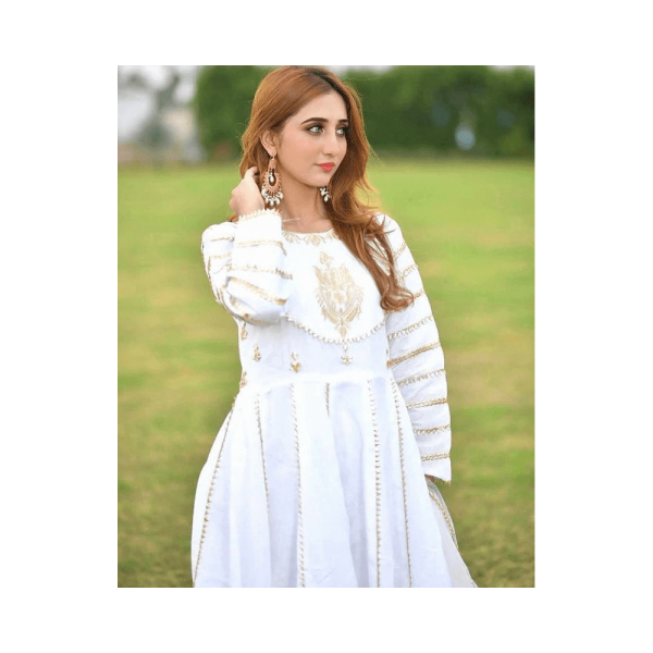 White Silk Pishwas - Buy Embroidered Pakistani Peshwas Online | Mayaar