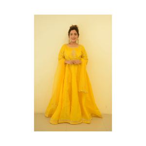 Bright Yellow Silk Pishwas - Buy Embroidered Pakistani Peshwas Online | Mayaar