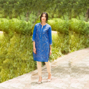 M Royal Blue Embroidered Lawn Shirt for Women –Stitched Blue Shirt | Mayaar