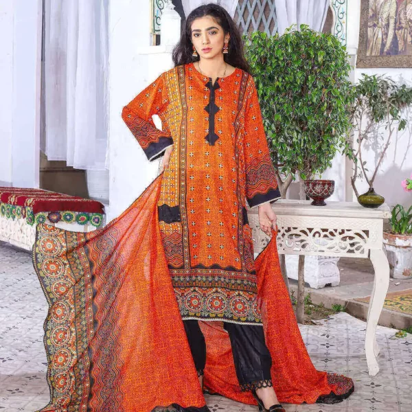 Bonita – Mehtab Collection - 3-Piece Summer Printed Orange Lawn Suit | Mayaar