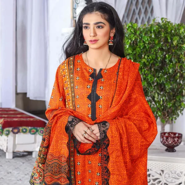 Bonita – Mehtab Collection - 3-Piece Summer Printed Orange Lawn Suit | Mayaar