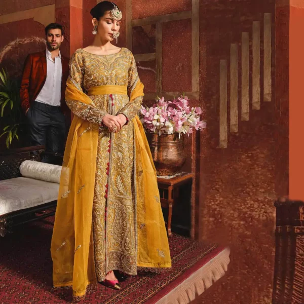Ornate Formal Unstitched Dress – Luxury Party Wear for Women | Mayaar