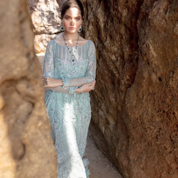 Martha Ice Blue Dress - Unstitched Fancy Party Wear – Buy Reign Wedding Wear | Mayaar