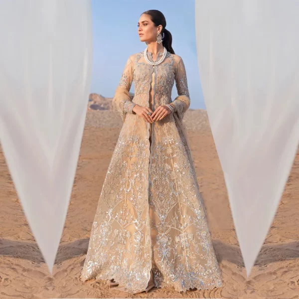 Ibizah Salmon Peach Dress - Unstitched Fancy Wear –Reign Wedding Wear | Mayaar