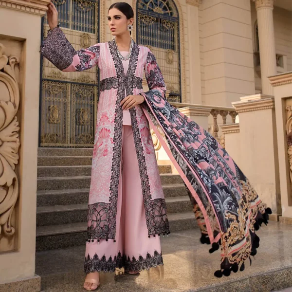Reign 3-Piece Unstitched Rose Embroidered Lawn – Rose Pink | Mayaar