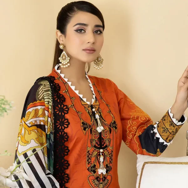 Mirha By Reign - Fire Orange - 3-Piece Unstitched Printed Lawn Suit with Dupatta | Mayaar