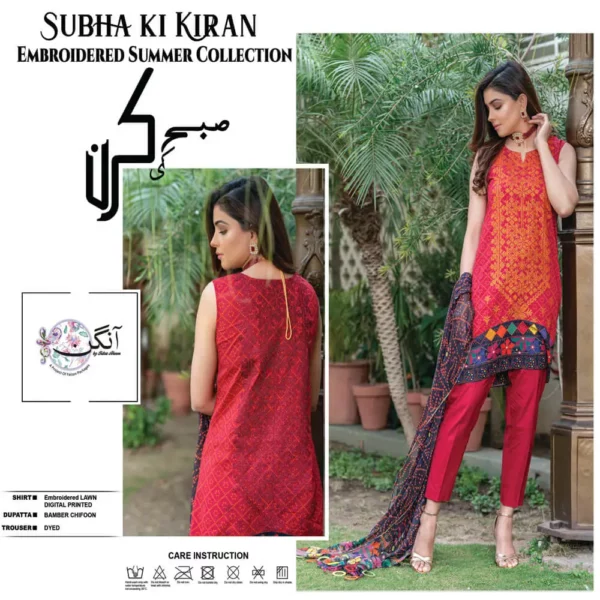 Angan - Ruby Pink - Unstitched 3 Piece Printed & Embroidered Lawn Suit | Mayaar