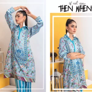 Angan – Blue Printed Lawn - 2 Piece Unstitched - Shirt Trouser | Mayaar