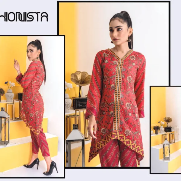 Angan – Ruby Red Printed Lawn - 2 Piece Unstitched - Shirt Trouser | Mayaar