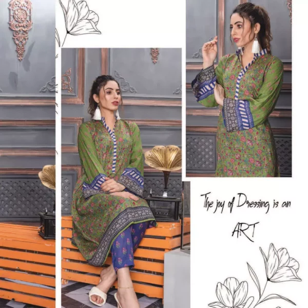 Angan – Pickle Green Printed Lawn - 2 Piece Unstitched - Shirt Trouser | Mayaar