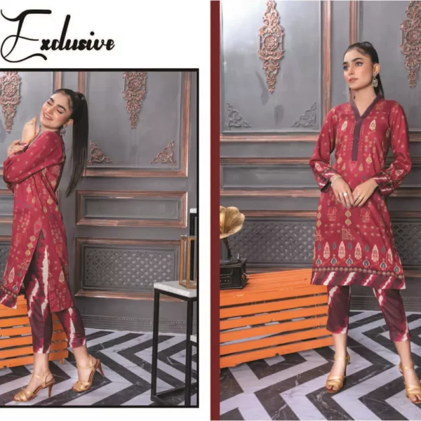 Angan – Currant Red Printed Lawn - 2 Piece Unstitched - Shirt Trouser | Mayaar