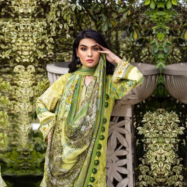 Ayrah – Green Embroidered Lawn - 3 Piece Unstitched – Chiffon Dupatta | Mayaar