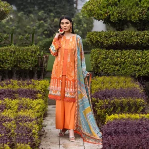Ayrah – Orange Embroidered Lawn - 3 Piece Unstitched – Chiffon Dupatta | Mayaar