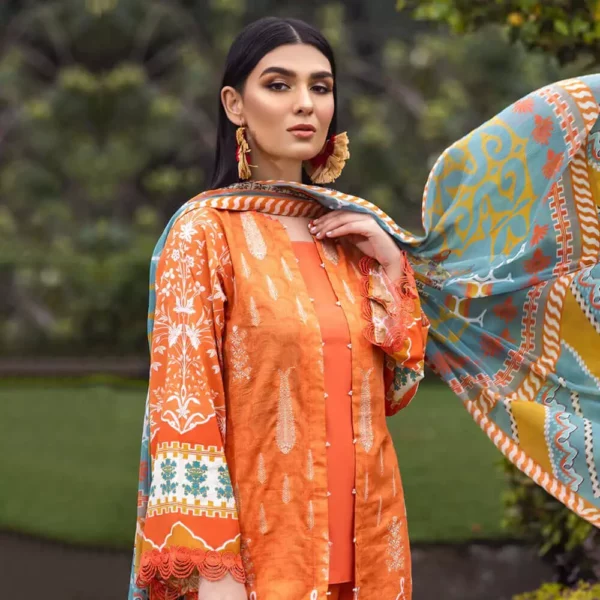 Ayrah – Orange Embroidered Lawn - 3 Piece Unstitched – Chiffon Dupatta | Mayaar