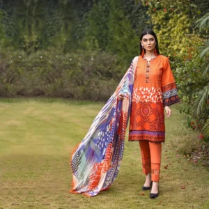Ayrah – Orange Printed Lawn - 3 Piece Unstitched - Shirt Trouser | Chiffon Dupatta | Mayaar