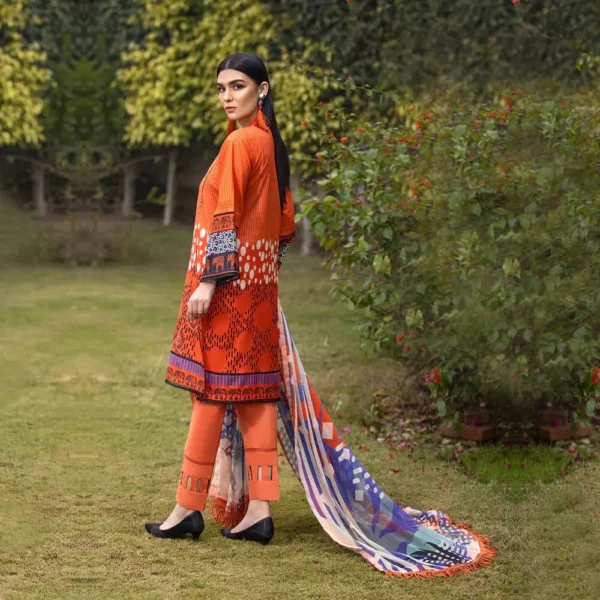 Ayrah – Orange Printed Lawn - 3 Piece Unstitched - Shirt Trouser | Chiffon Dupatta | Mayaar