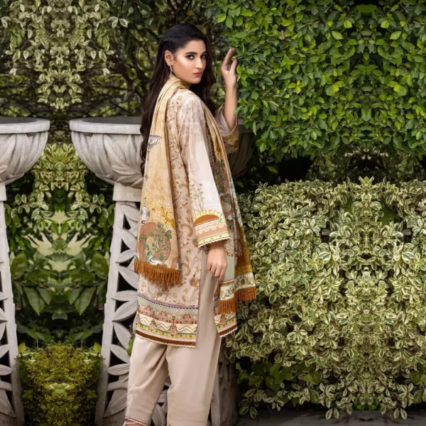 Ayrah – Beige Embroidered Lawn - 3 Piece Unstitched - Shirt Trouser Dupatta | Mayaar