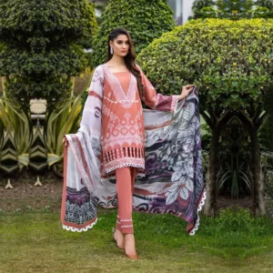 Ayrah – Coral Pink Printed Lawn - 2 Piece Unstitched - Shirt Dupatta | Mayaar