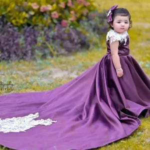 Bloon | Luxury Stitched Long Tail Kids Frock | Orchid Silk Line Frock for Kids | Mayaar