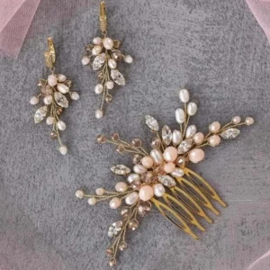 Hair Adornments- Bun Hair Style | Pearl and Beads Comb Pin and Earrings | Mayaar