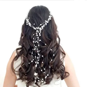 Glam Accessories | White Beads and Crystal Head Piece | Hair Adornments | Mayaar