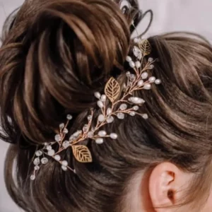 Hair Adornments- Bun Hair Style | Metal leaf and Pearl Bun Pin | Mayaar