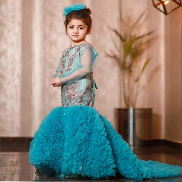 Bloon | Luxury Stitched Long Tail Kids Frock | Mermaid Kids Gown Dress | Mayaar