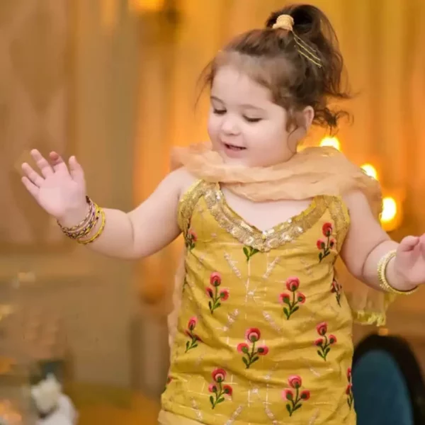 Bloon | Stitched Gold Sharara Festive Wear Dress | Pret Wear for Kids | Mayaar