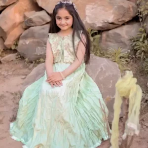 Bloon - Pistachio Crushed Silk Kids Maxi Dress | Pret Wear for Kids | Mayaar