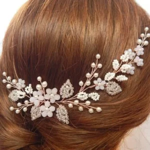 Glam Accessories | Crystal and Pearls Flower Hair Comb | Hair Adornment | Mayaar